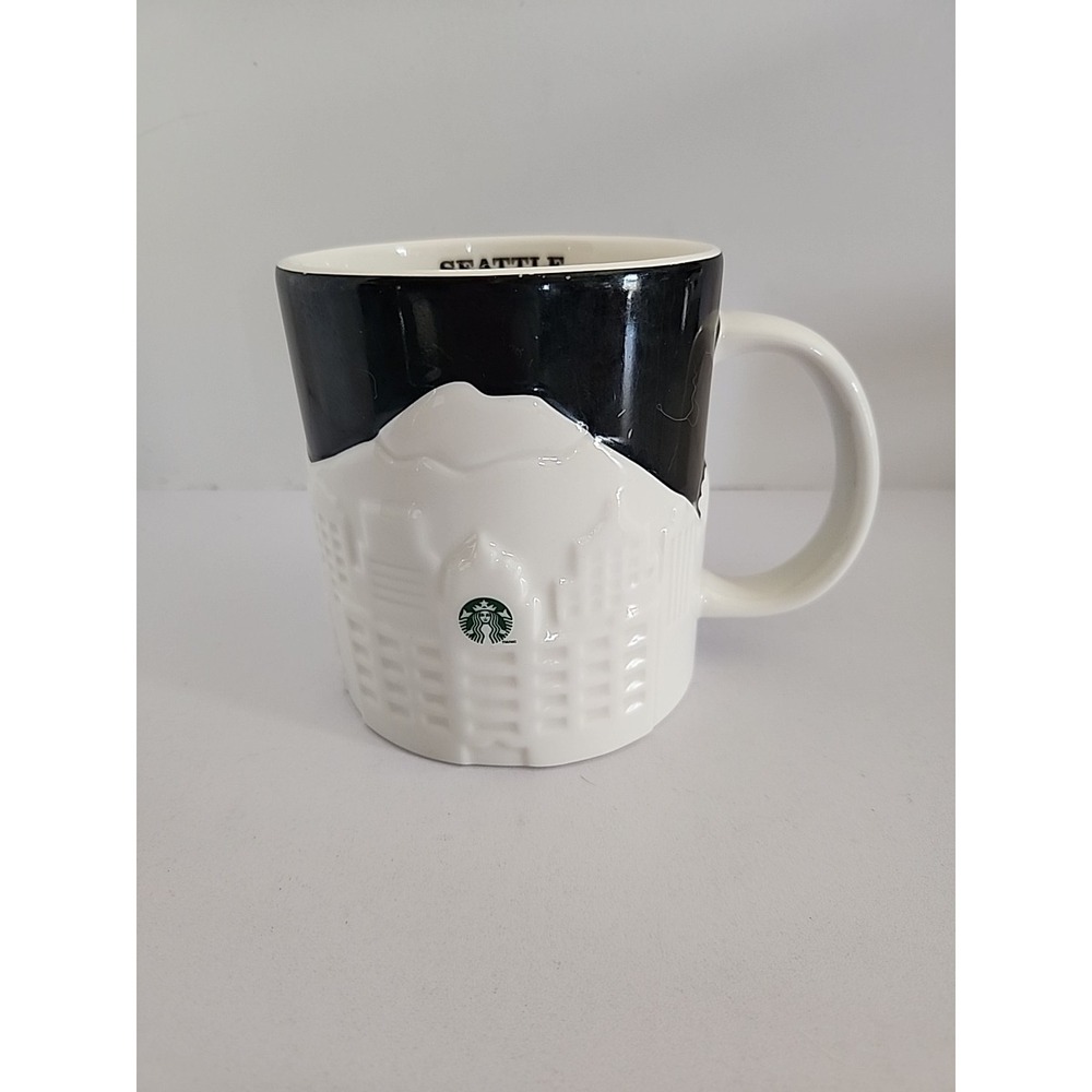 Starbucks Seattle Relief Mug Skyline Mount Rainier 3D Ceramic Coffee Cup 16oz